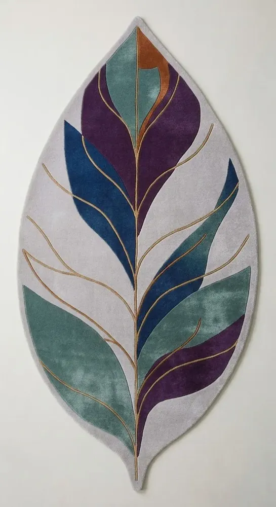 Contemporary carpets - Modern Botanica Leaf Rug — Twilight Flora Area Rug - NUZRAT CARPET EMPORIOUM
