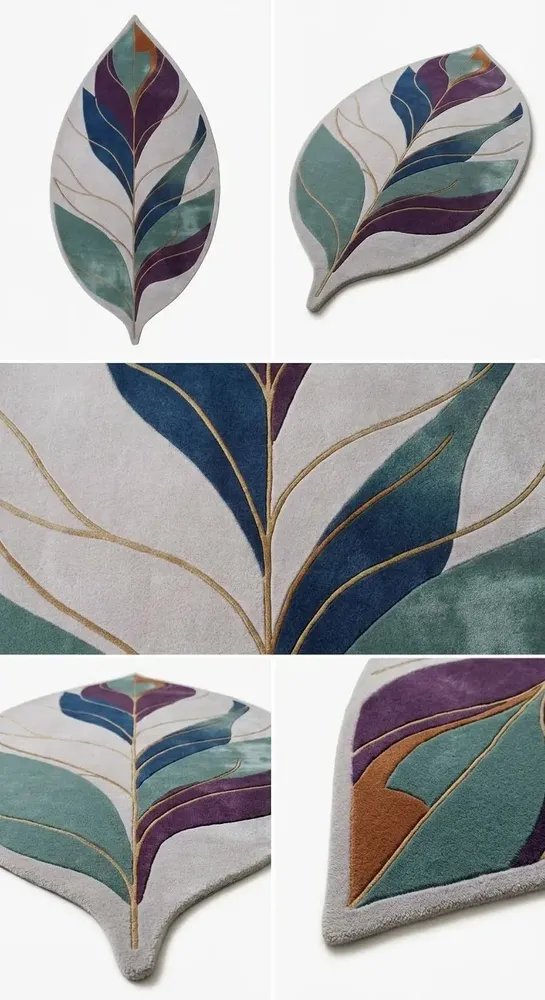 Contemporary carpets - Modern Botanica Leaf Rug — Twilight Flora Area Rug - NUZRAT CARPET EMPORIOUM