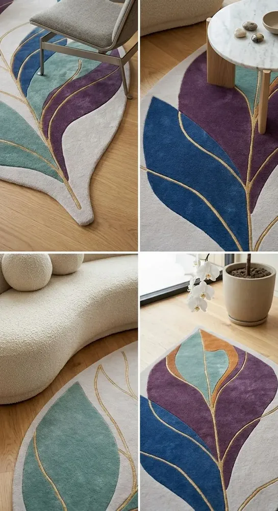 Contemporary carpets - Modern Botanica Leaf Rug — Twilight Flora Area Rug - NUZRAT CARPET EMPORIOUM
