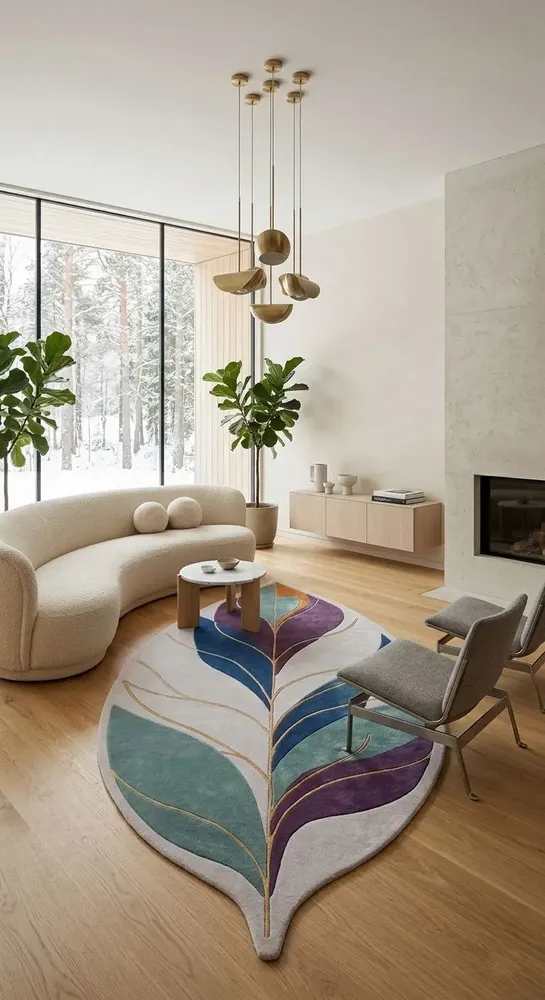 Contemporary carpets - Modern Botanica Leaf Rug — Twilight Flora Area Rug - NUZRAT CARPET EMPORIOUM