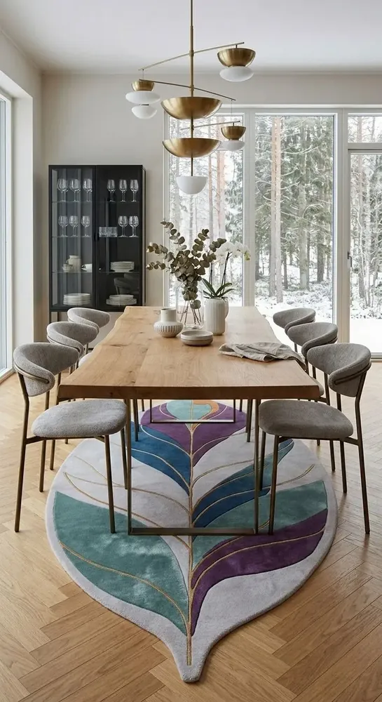 Contemporary carpets - Modern Botanica Leaf Rug — Twilight Flora Area Rug - NUZRAT CARPET EMPORIOUM
