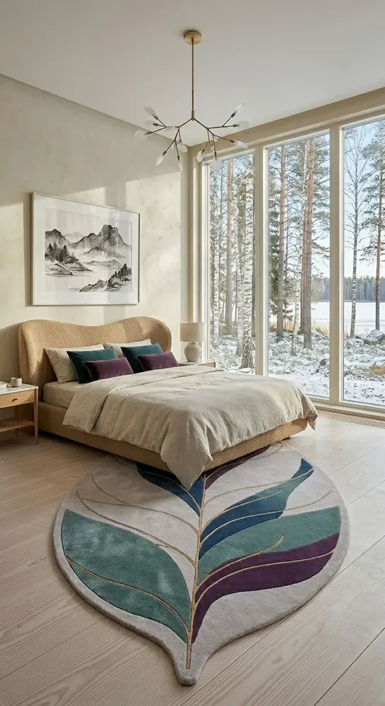 Contemporary carpets - Modern Botanica Leaf Rug — Twilight Flora Area Rug - NUZRAT CARPET EMPORIOUM