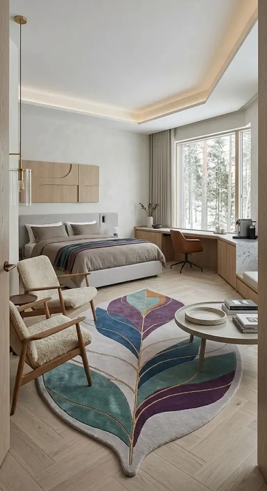 Contemporary carpets - Modern Botanica Leaf Rug — Twilight Flora Area Rug - NUZRAT CARPET EMPORIOUM