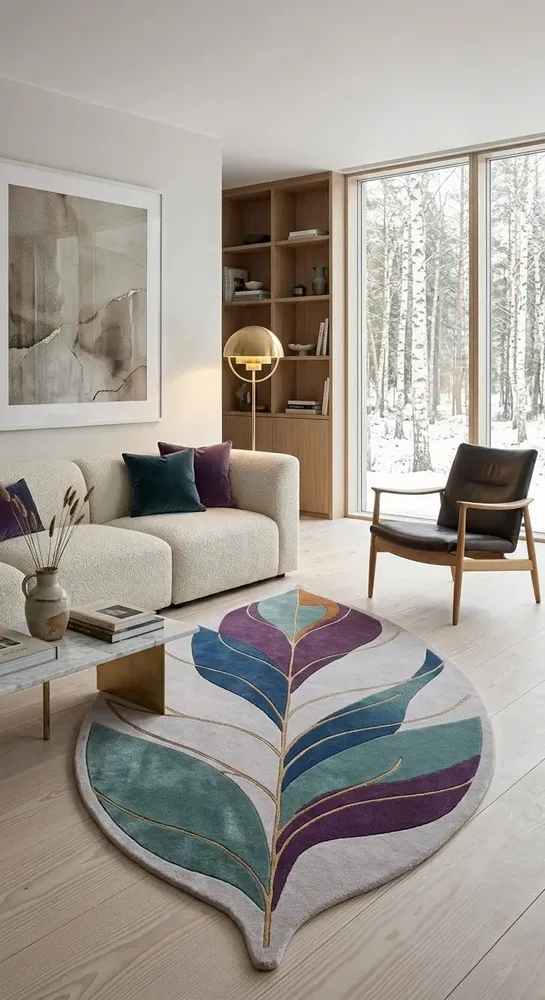 Contemporary carpets - Modern Botanica Leaf Rug — Twilight Flora Area Rug - NUZRAT CARPET EMPORIOUM