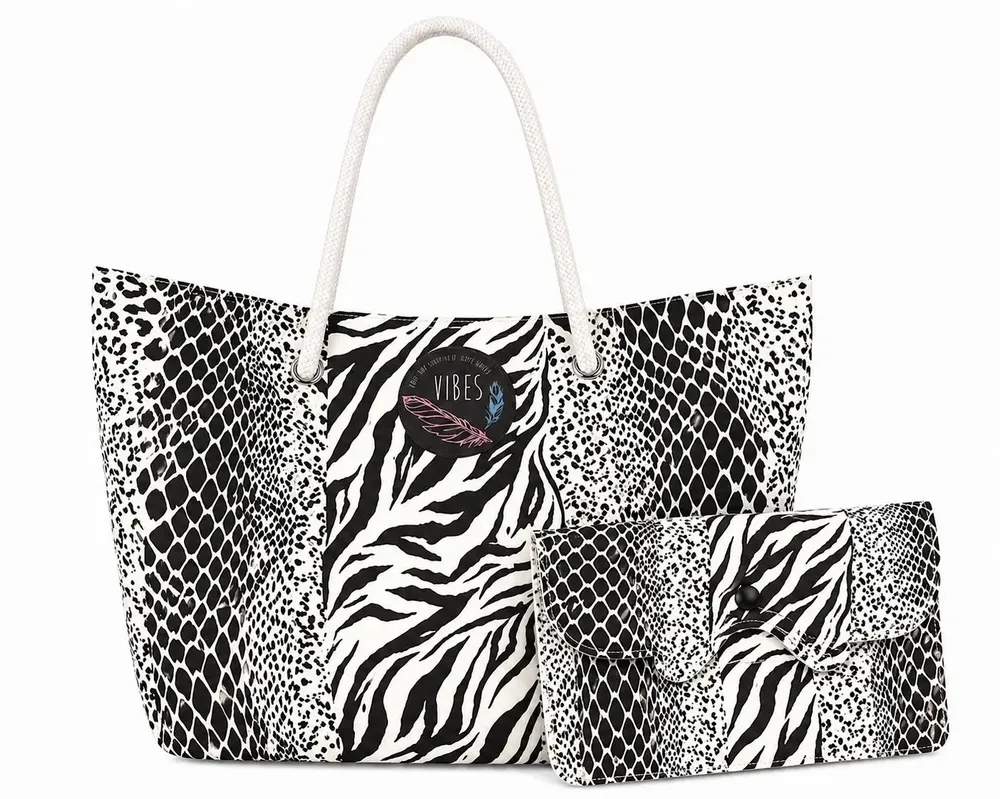 Sacs et cabas - Beach Bag Medium Animalier Black&White - BEACH VIBES