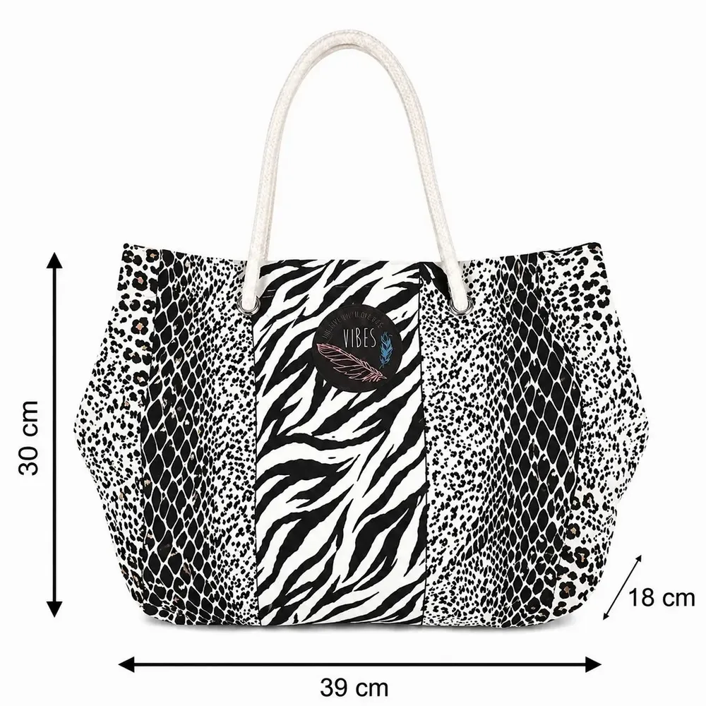 Sacs et cabas - Beach Bag Medium Animalier Black&White - BEACH VIBES