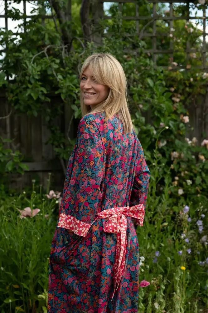 Sleepwear - Long Kimono Robe Ciara Fuchsia - Made with Liberty Fabric - LIME TREE DESIGN