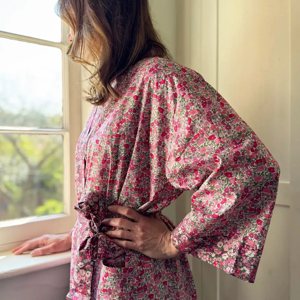 Vêtements de nuit - Peignoir kimono long Poppy Forest, fabriqué en tissu Liberty - LIME TREE DESIGN