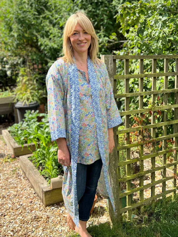 Sleepwear - Long Kimono Robe Margaret Annie Pastel - Made with Liberty Fabric - LIME TREE DESIGN