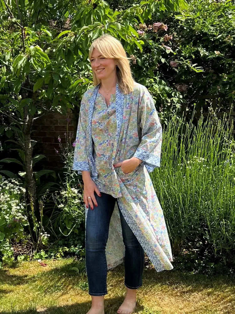 Sleepwear - Long Kimono Robe Margaret Annie Pastel - Made with Liberty Fabric - LIME TREE DESIGN