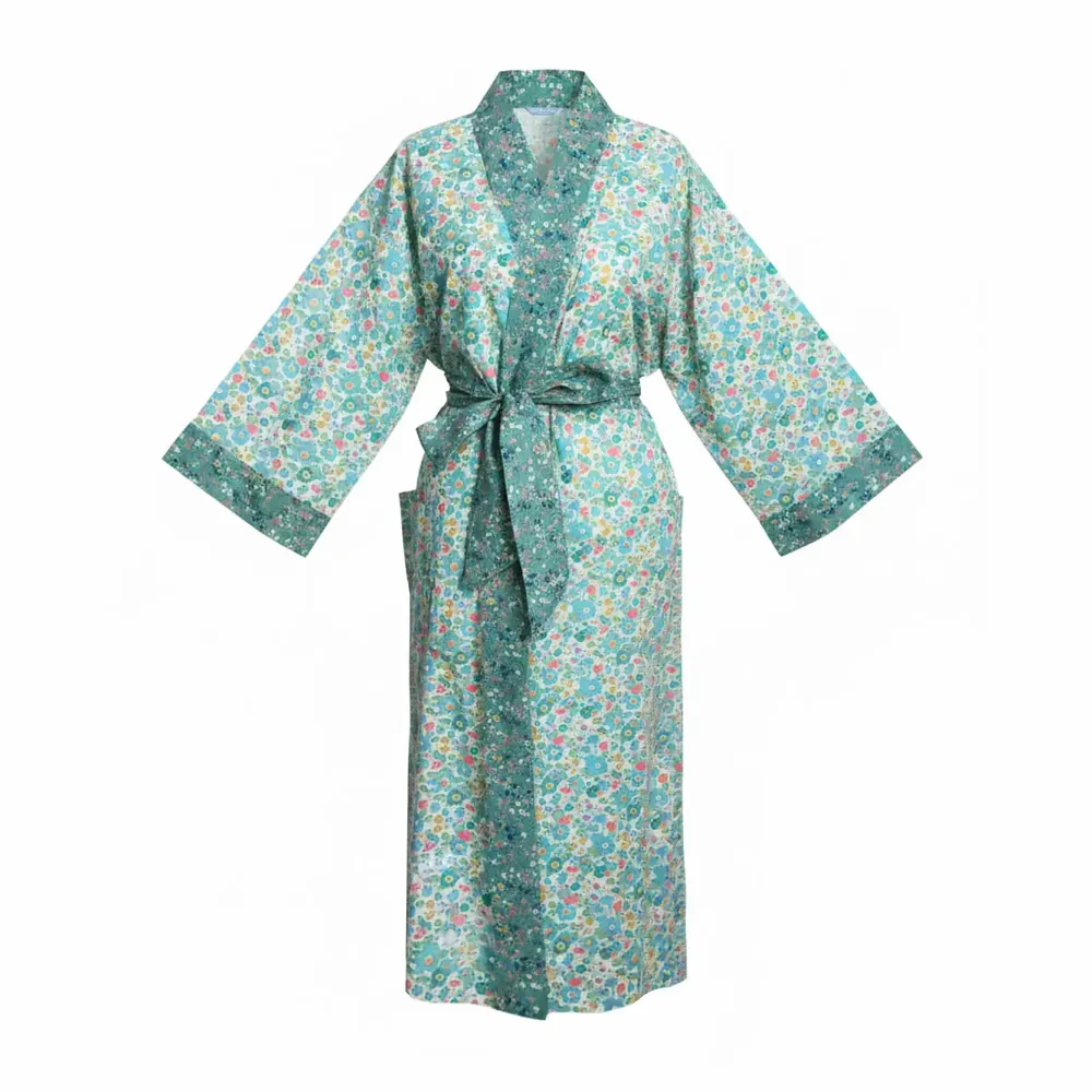 Sleepwear - Long Kimono Robe Green Betsy - Made with Liberty Fabric - LIME TREE DESIGN