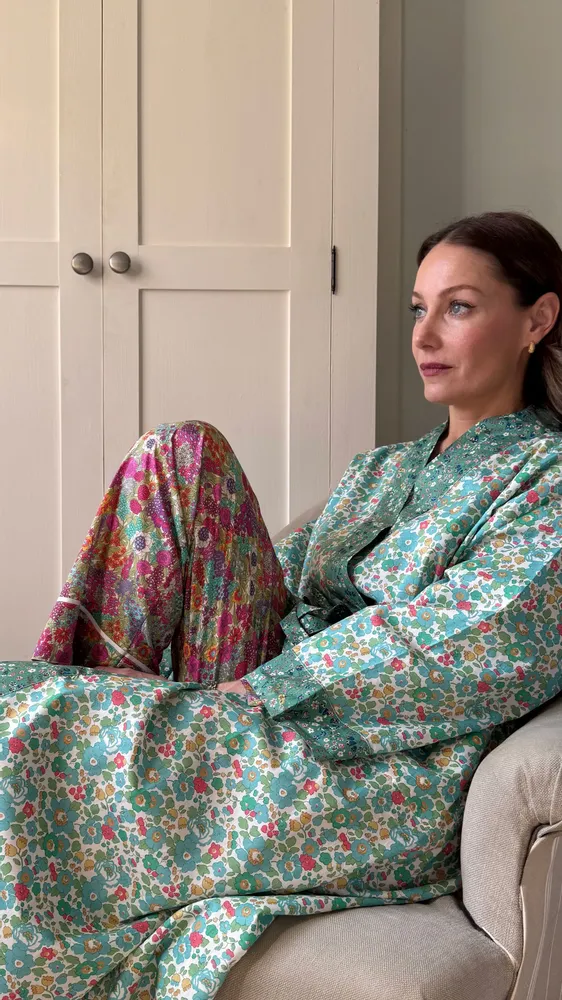 Sleepwear - Long Kimono Robe Green Betsy - Made with Liberty Fabric - LIME TREE DESIGN