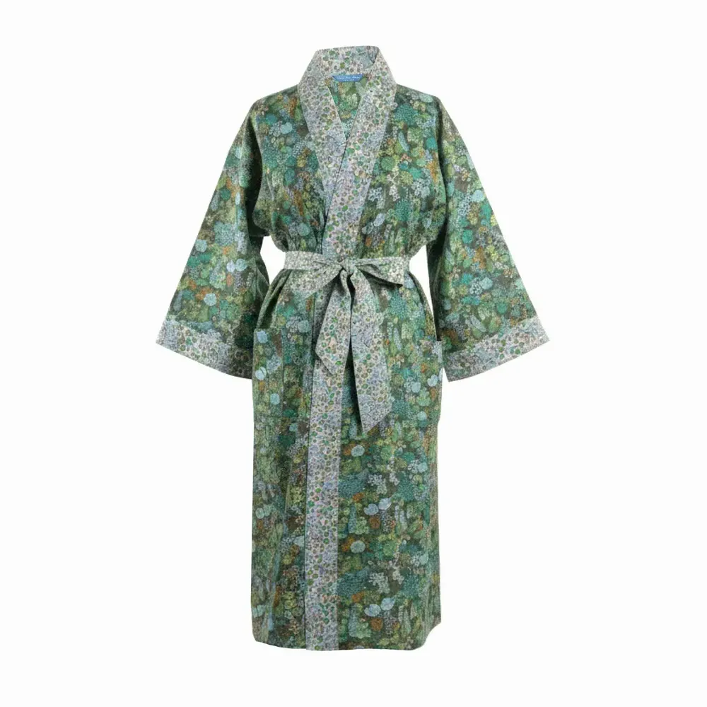 Sleepwear - Long Kimono Robe Ciara Green - Made with Liberty Fabric - LIME TREE DESIGN