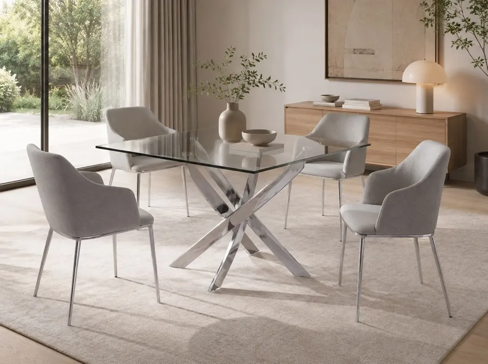 Dining Tables - Square tempered glass and chrome steel dining table - ANGEL CERDÁ