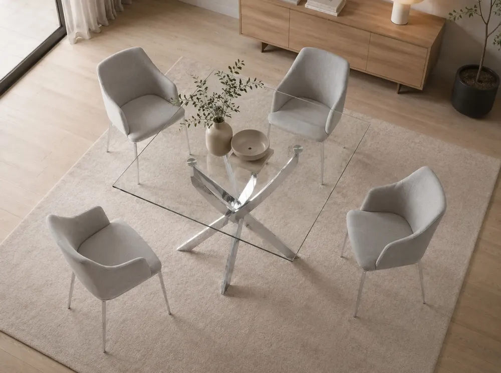 Dining Tables - Square tempered glass and chrome steel dining table - ANGEL CERDÁ