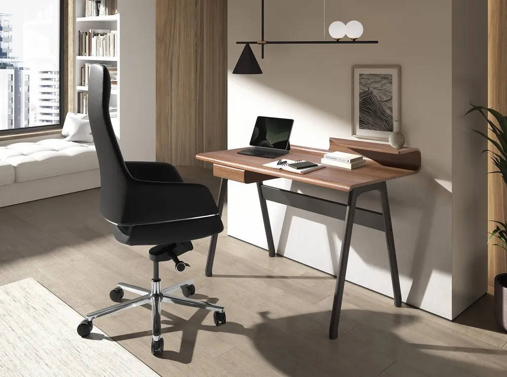 Bureaux - Bureau en noyer et fibre de verre couleur gris foncé métal - ANGEL CERDÁ