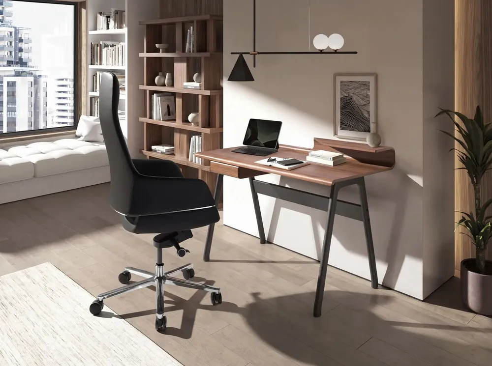 Bureaux - Bureau en noyer et fibre de verre couleur gris foncé métal - ANGEL CERDÁ
