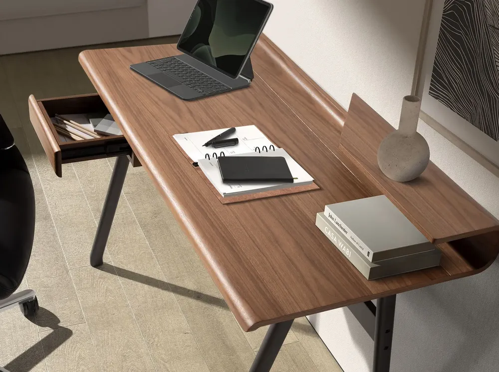 Bureaux - Bureau en noyer et fibre de verre couleur gris foncé métal - ANGEL CERDÁ