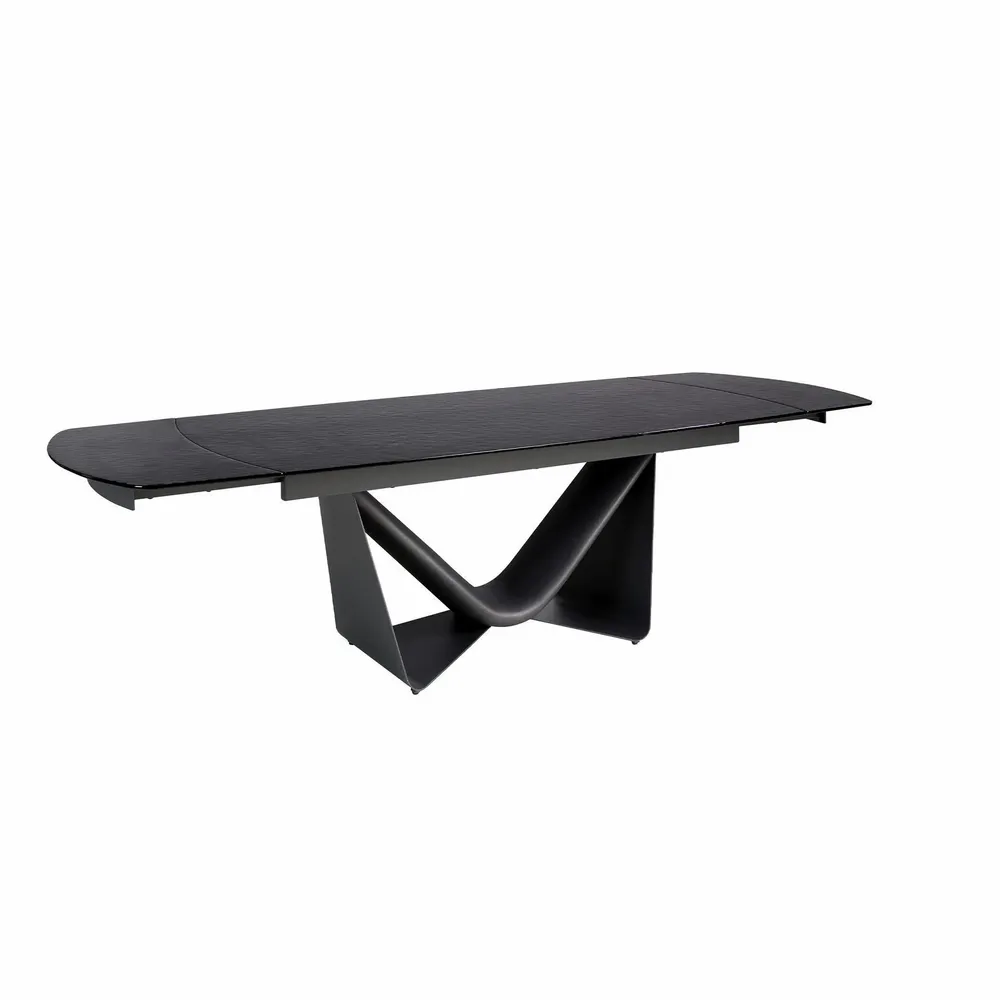 Dining Tables - Extendable barrel oval dining table in black glass, steel, dark grey fiberglass and metal - ANGEL CERDÁ