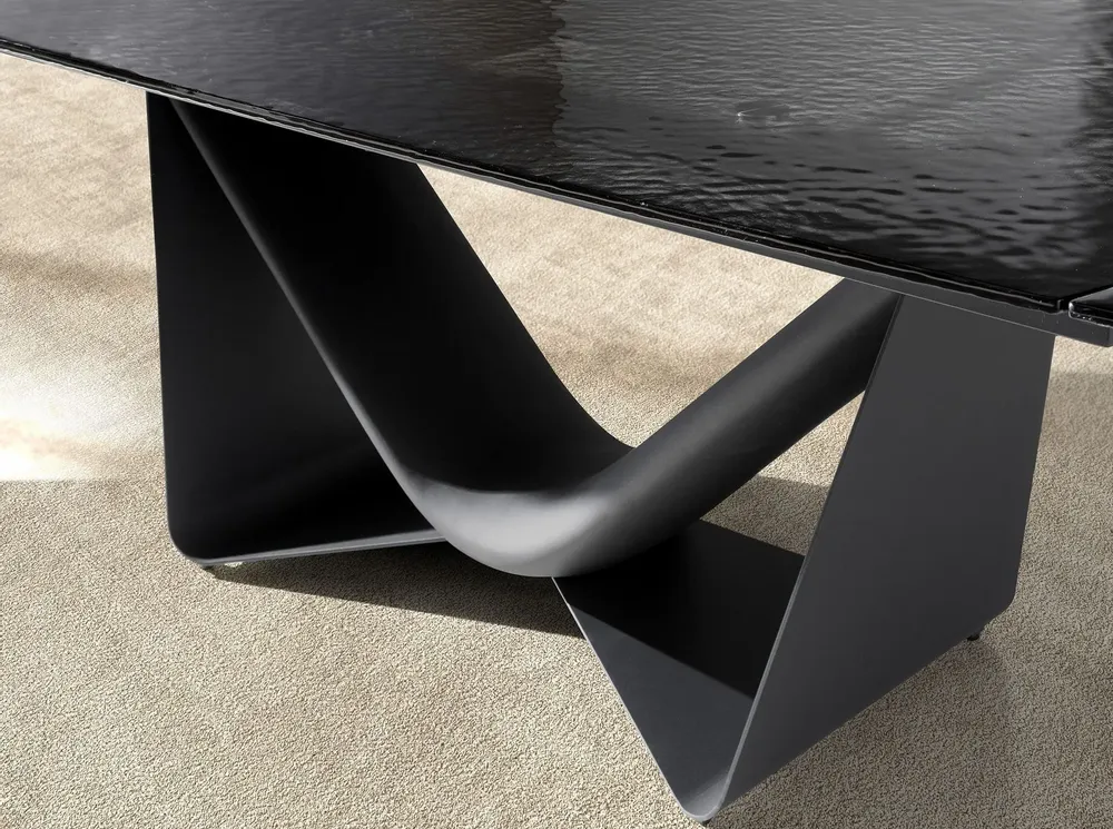 Dining Tables - Extendable barrel oval dining table in black glass, steel, dark grey fiberglass and metal - ANGEL CERDÁ