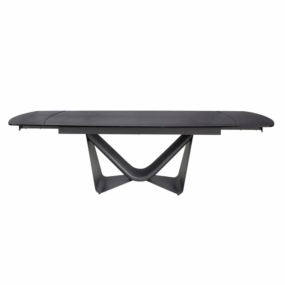 Dining Tables - Extendable barrel oval dining table in black glass, steel, dark grey fiberglass and metal - ANGEL CERDÁ