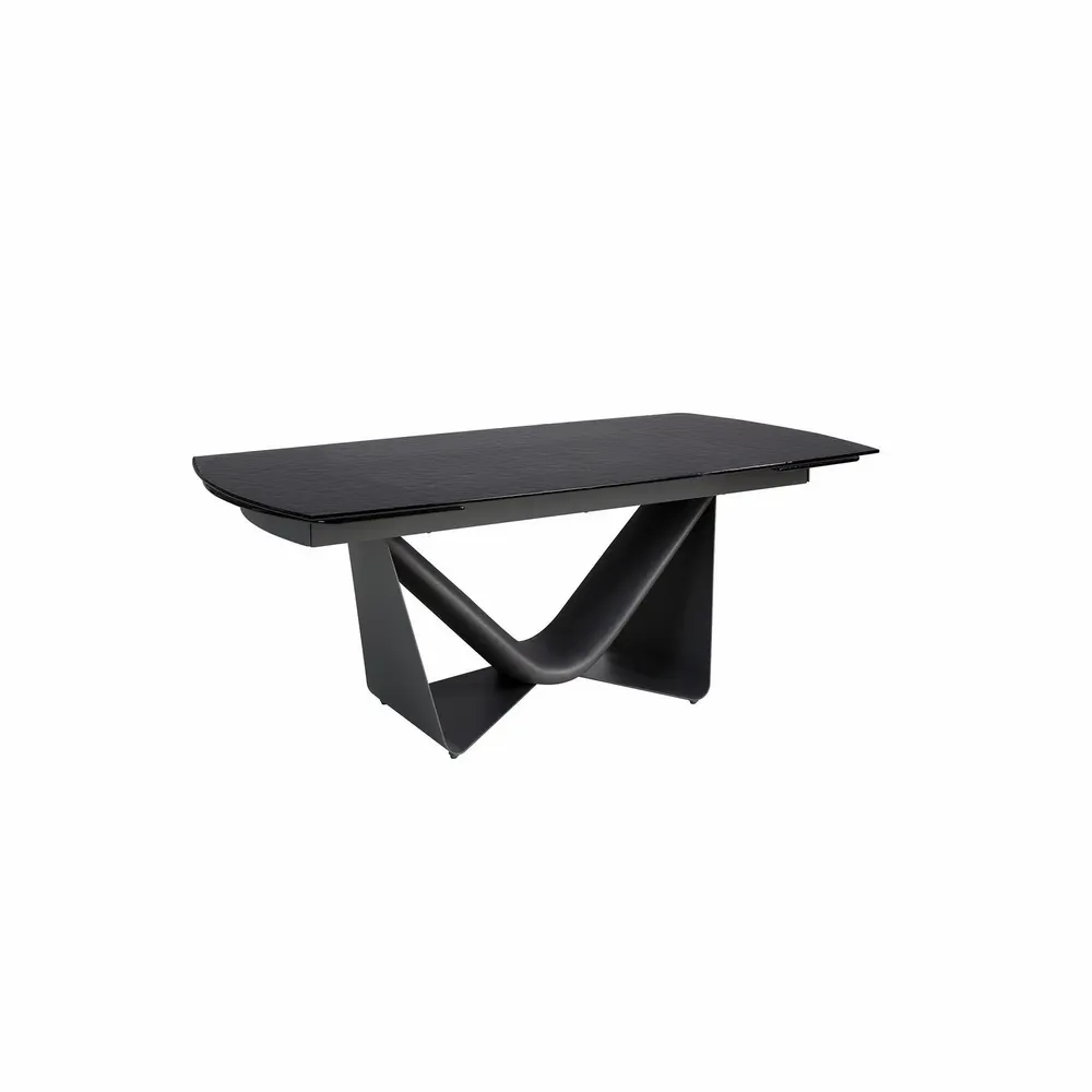 Dining Tables - Extendable barrel oval dining table in black glass, steel, dark grey fiberglass and metal - ANGEL CERDÁ