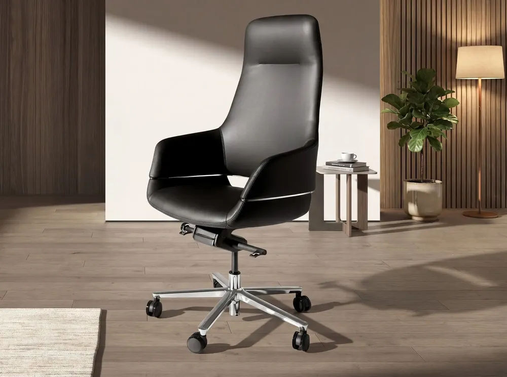 Chaises - Chaise de bureau pivotante en similicuir noir - ANGEL CERDÁ
