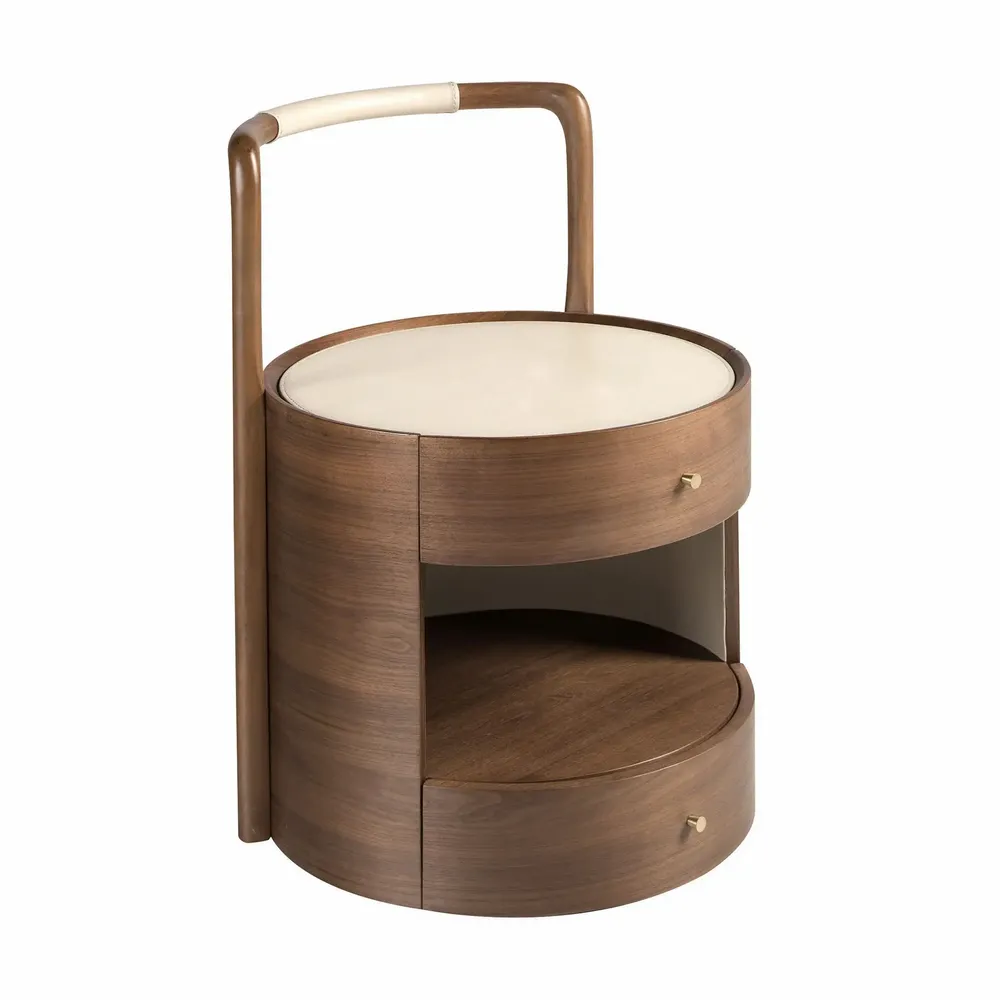 Night tables - Walnut bedside table with wooden top upholstered in cream leatherette - ANGEL CERDÁ