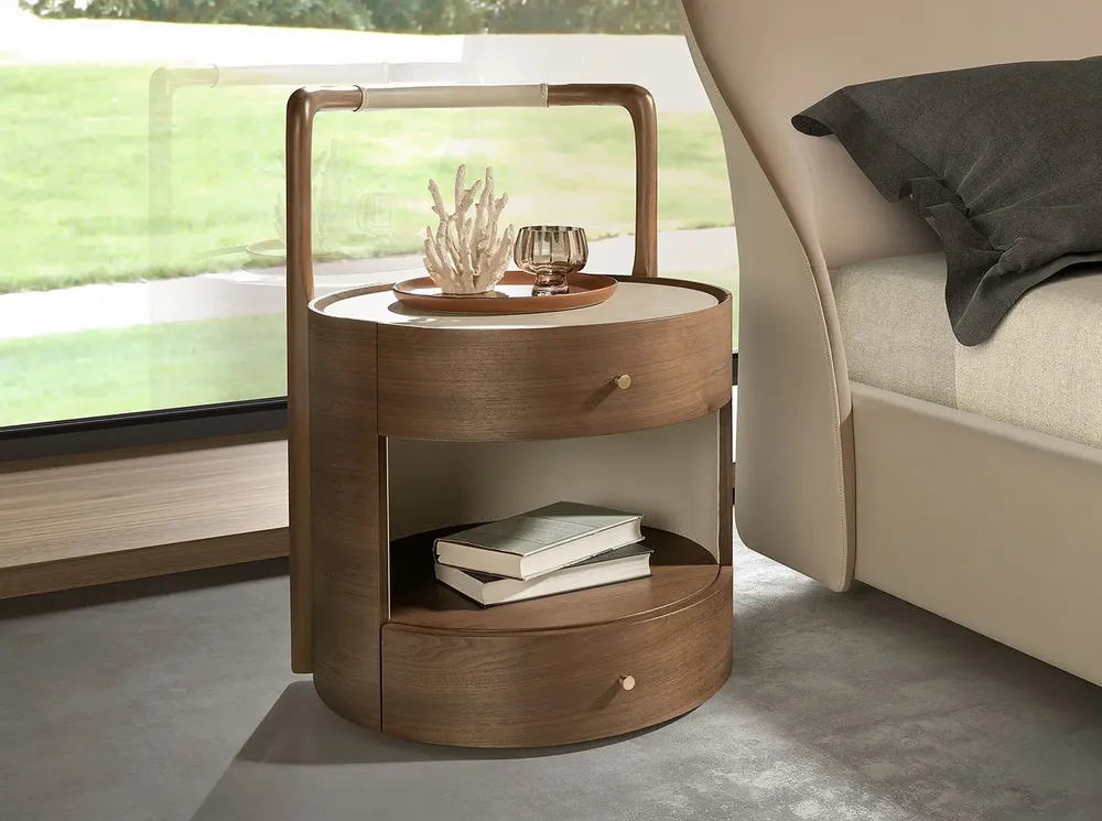 Night tables - Walnut bedside table with wooden top upholstered in cream leatherette - ANGEL CERDÁ