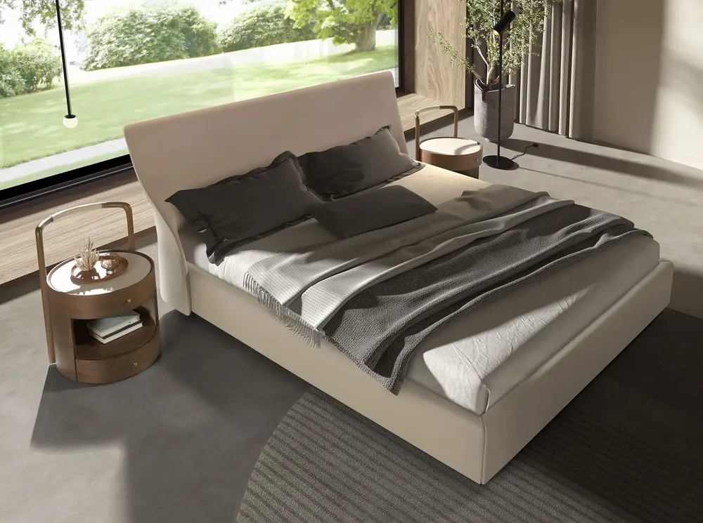 Night tables - Walnut bedside table with wooden top upholstered in cream leatherette - ANGEL CERDÁ