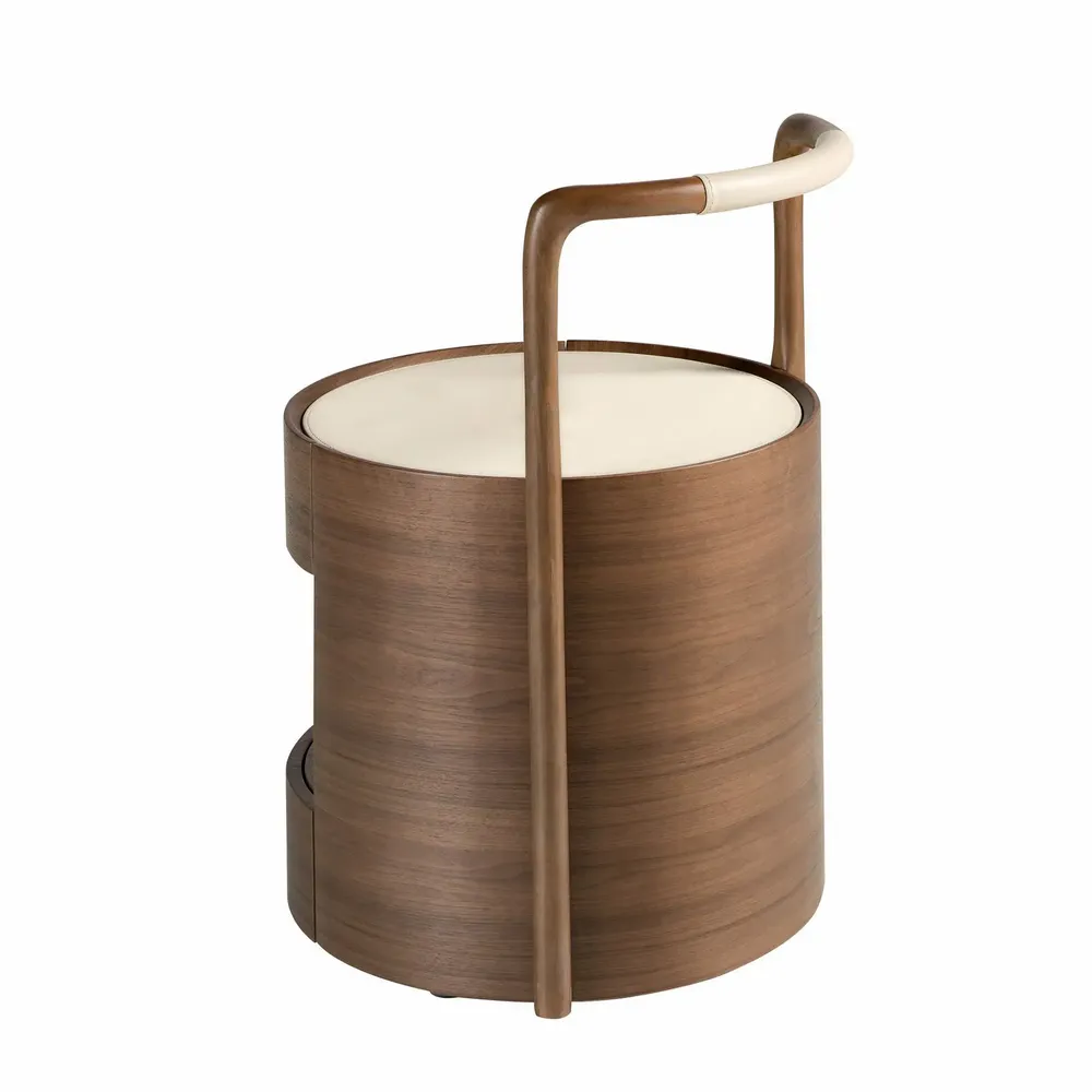 Night tables - Walnut bedside table with wooden top upholstered in cream leatherette - ANGEL CERDÁ