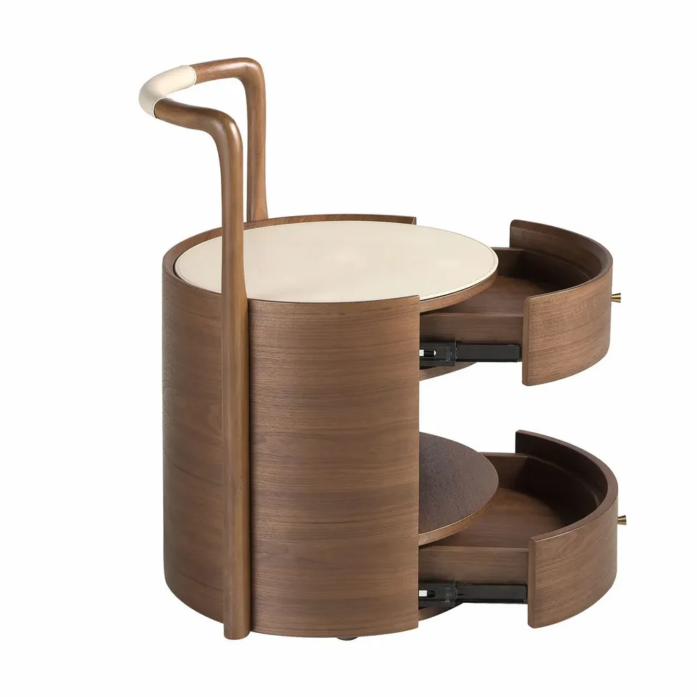 Night tables - Walnut bedside table with wooden top upholstered in cream leatherette - ANGEL CERDÁ
