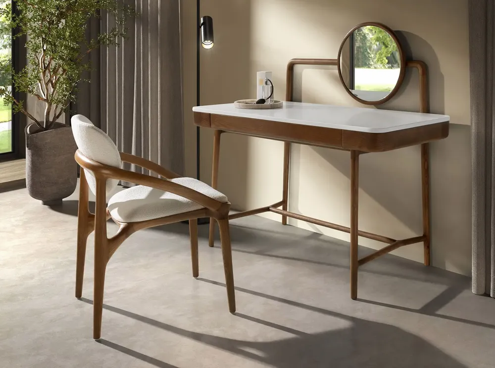Bureaux - Bureau coiffeuse en noyer avec plateau en bois blanc et miroir - ANGEL CERDÁ