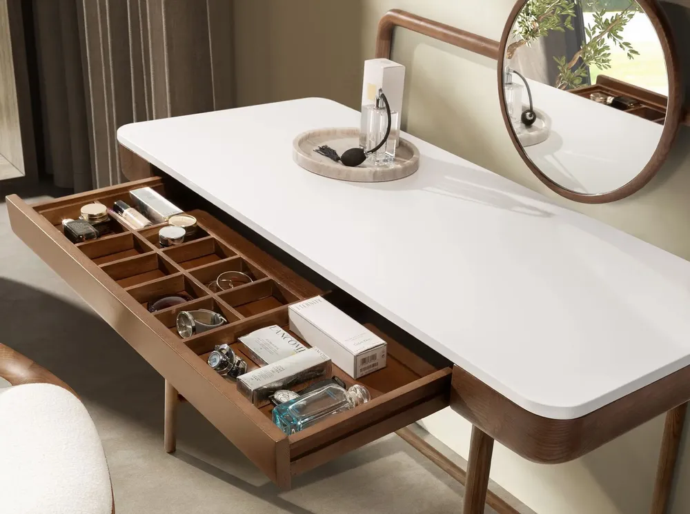 Bureaux - Bureau coiffeuse en noyer avec plateau en bois blanc et miroir - ANGEL CERDÁ
