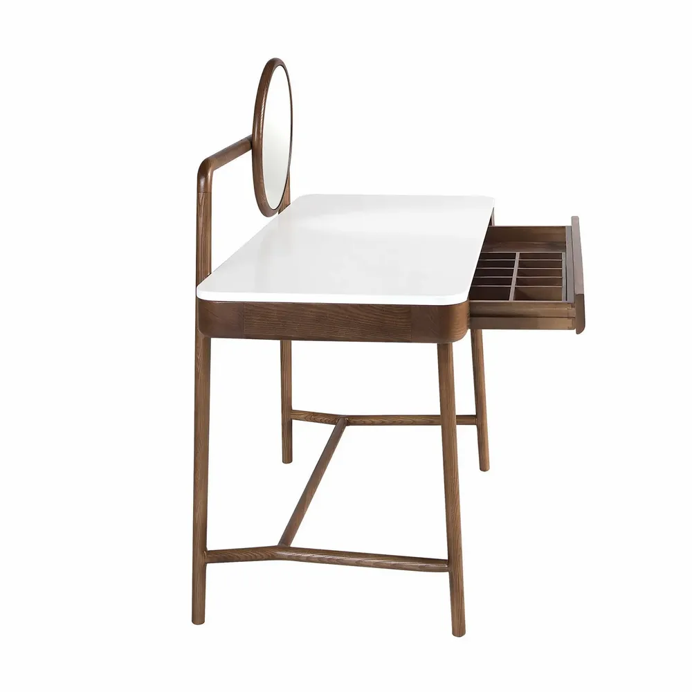 Bureaux - Bureau coiffeuse en noyer avec plateau en bois blanc et miroir - ANGEL CERDÁ