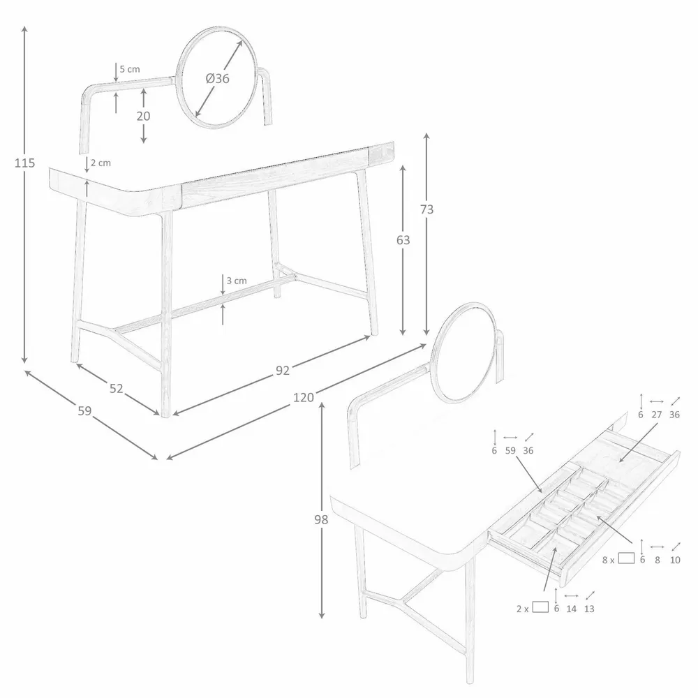 Bureaux - Bureau coiffeuse en noyer avec plateau en bois blanc et miroir - ANGEL CERDÁ