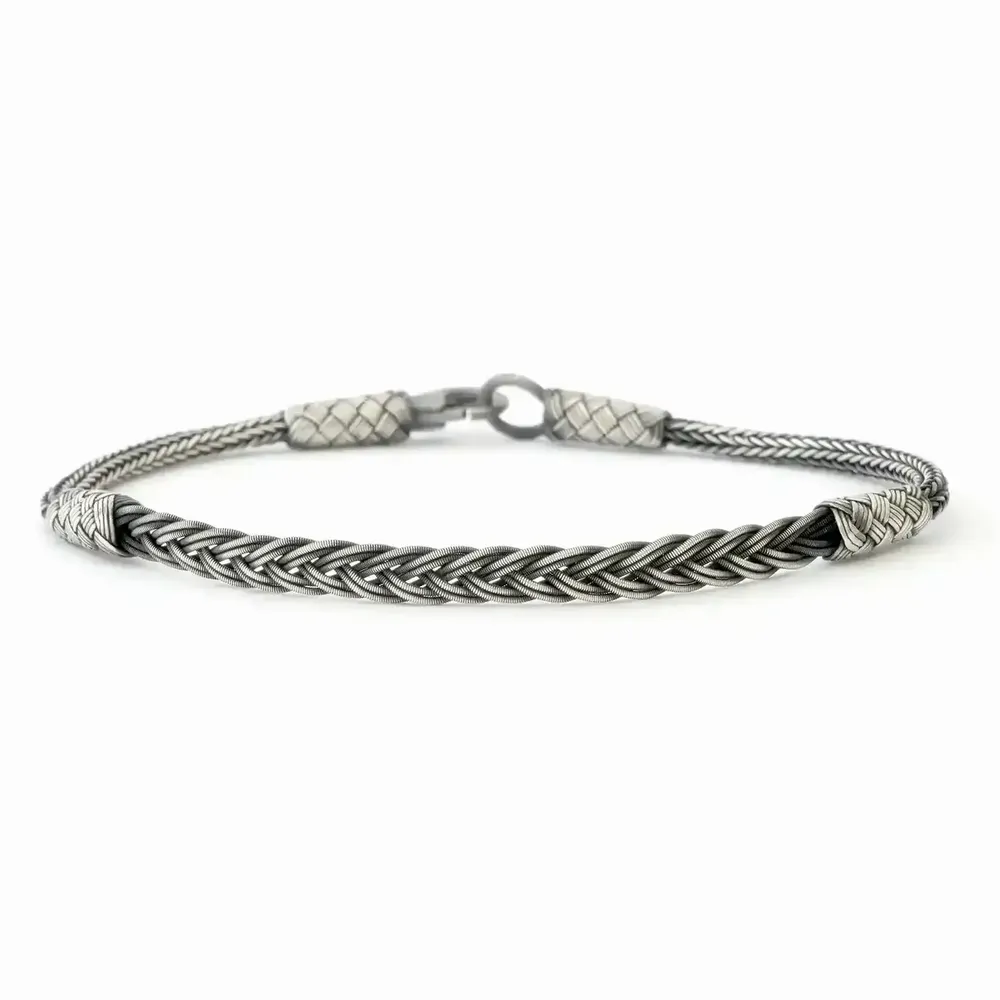 Bracelets - BRACELET TRESSE FINE- ARGENT ET ARGENT OXYDÉ - FAIT MAIN - HOMME&FEMME - KARAWAN AUTHENTIC
