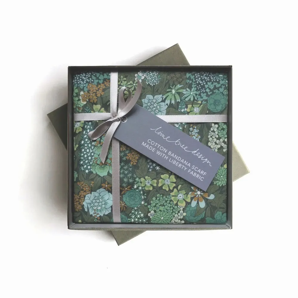 Scarves - Cotton Square Bandana Scarf: Made from Liberty Fabric Ciara Green - LIME TREE DESIGN