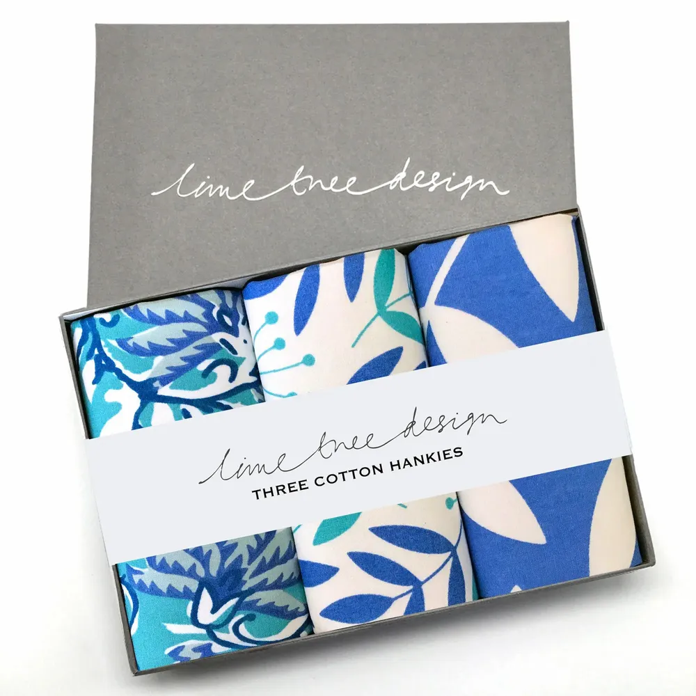 Apparel - Box of 3 Cotton Hankies - Turquoise - LIME TREE DESIGN