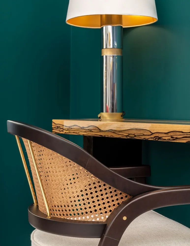 Hotel bedrooms - Lobby Console Geometry Grey Figured Sikomoro Top Bronze Lacquered Wood - DUISTT