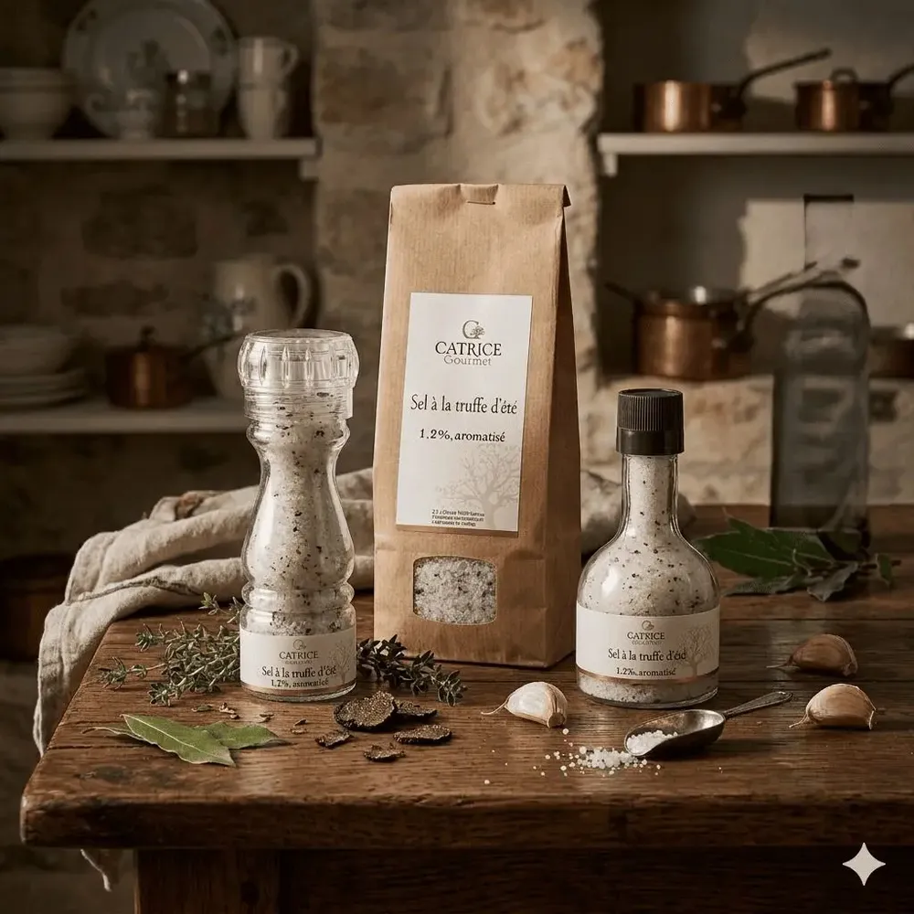 Épicerie fine - Sel à la truffe d'été, aromatisé moulin empilable 335g - CATRICE GOURMET