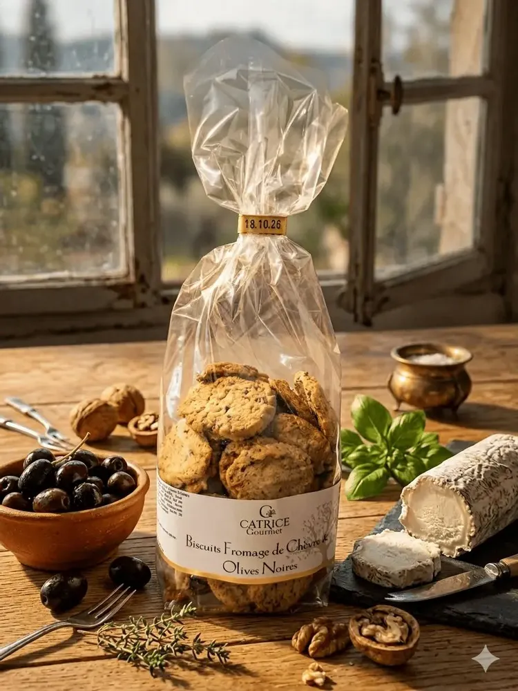 Delicatessen - Goat cheese & black olive biscuits 150g New for 2026 - CATRICE GOURMET