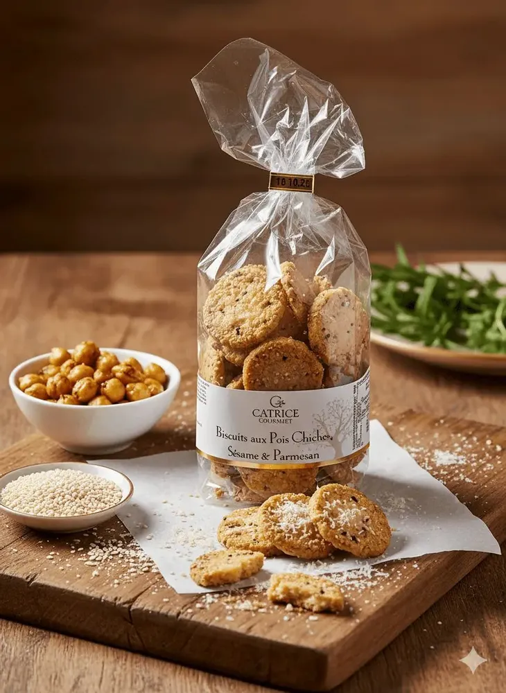 Delicatessen - Chickpea, sesame & parmesan biscuits 150g New for 2026 - CATRICE GOURMET