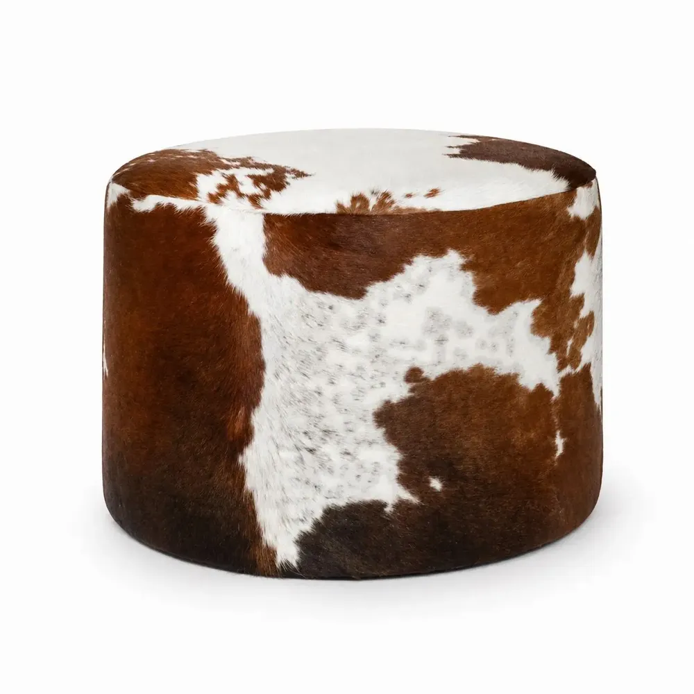 Assises pour bureau - Grand pouf circulaire en peau de vache - ECUIRA