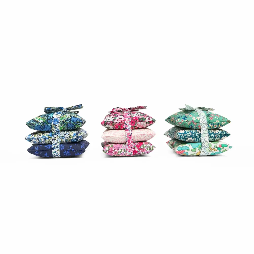 Home fragrances - Stack of 3 Square Liberty Cotton Lavender Sachets - Pink - LIME TREE DESIGN