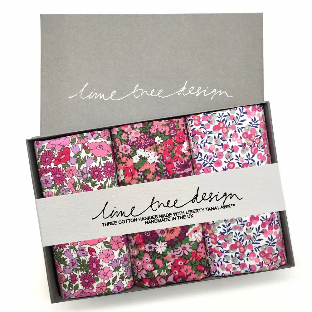 Apparel - 3 Hankies made with Liberty Tana Lawn - Tickled Pink - LIME TREE DESIGN