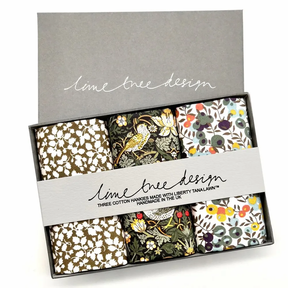 Apparel - 3 Hankies made with Liberty Tana Lawn - Greengage - LIME TREE DESIGN