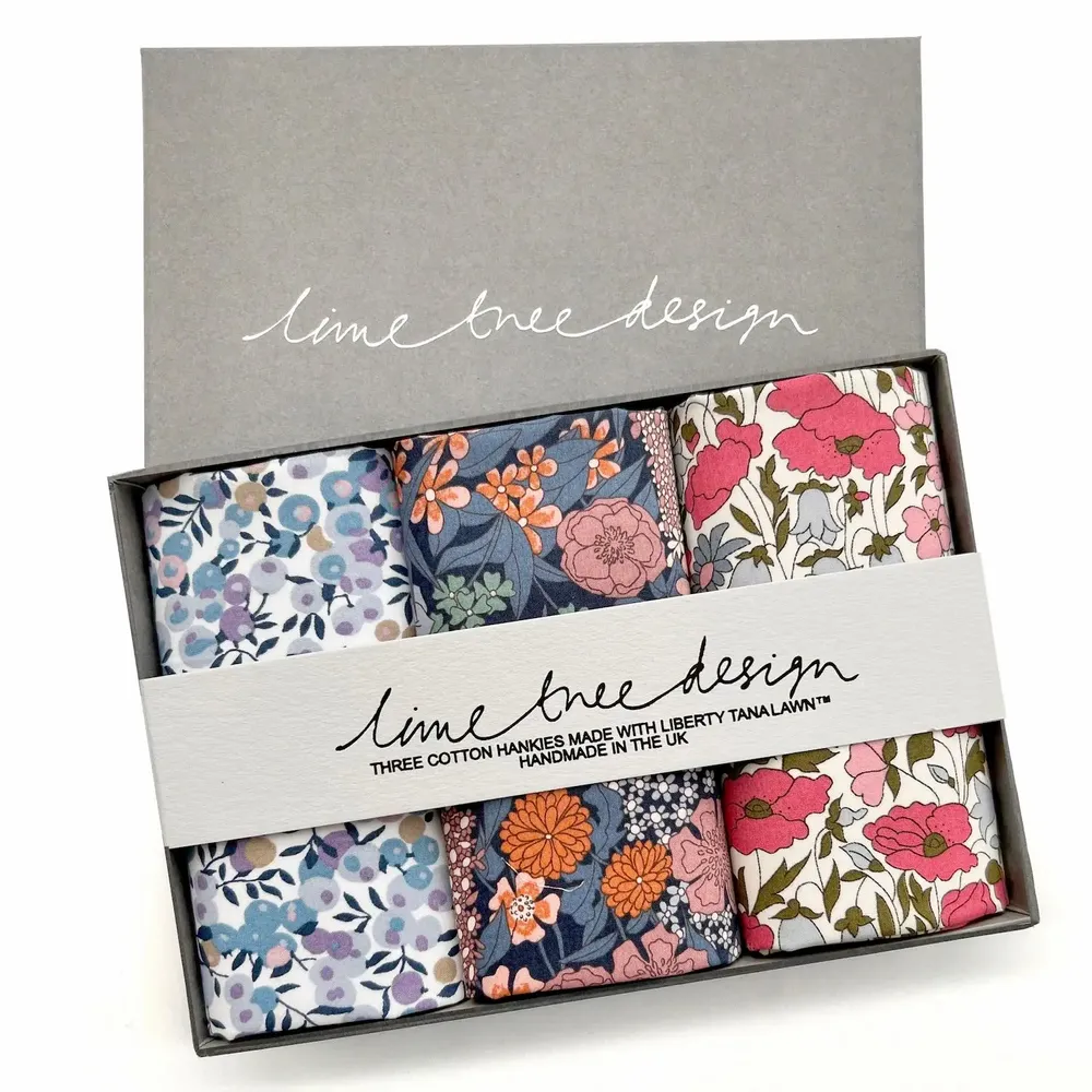 Apparel - 3 Hankies made with Liberty Tana Lawn - Lavender Hill Mob - LIME TREE DESIGN