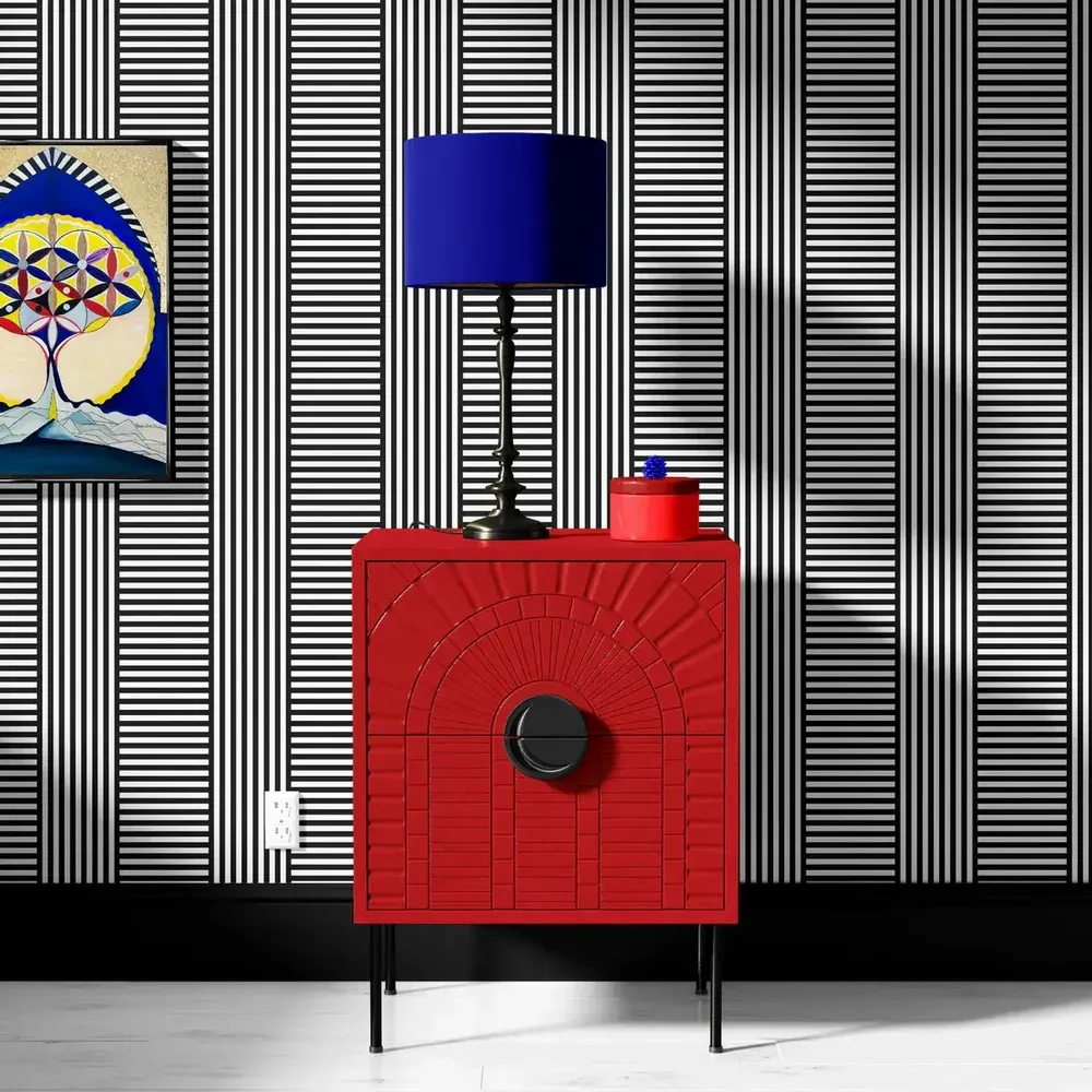 Paintings - Bauhaus Black & White Stripes Wallpaper – Contemporary Geometric Wall - J'ESSENTIA