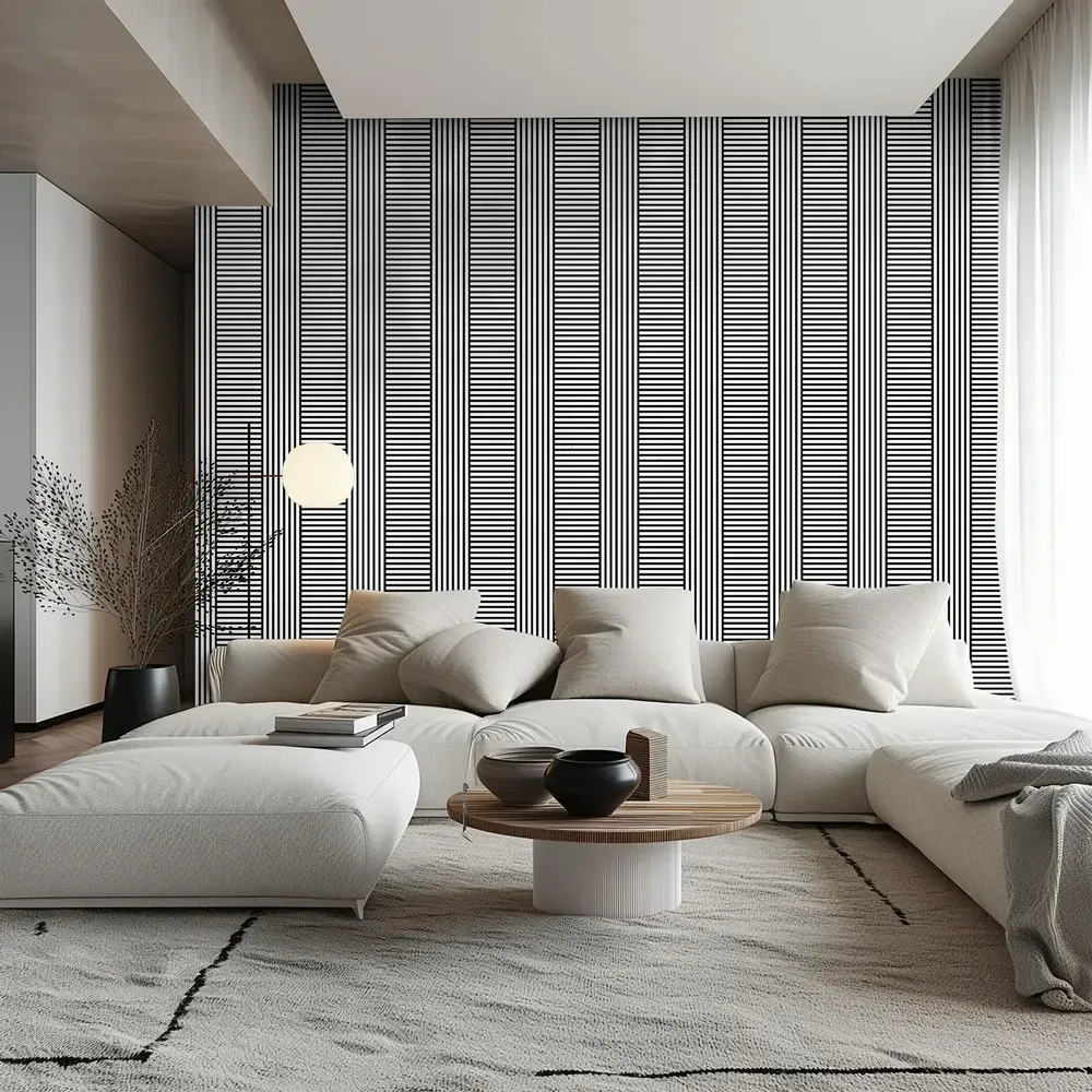 Paintings - Bauhaus Black & White Stripes Wallpaper – Contemporary Geometric Wall - J'ESSENTIA